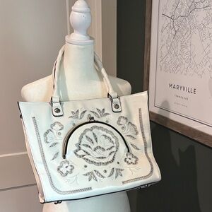 Patricia Nash White and Gray Floral Tote
